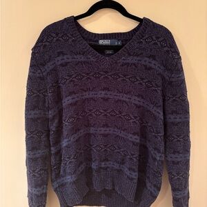 Vintage Polo Ralph Lauren Mens Patterned Cotton Silk Blend Sweater Sz Small